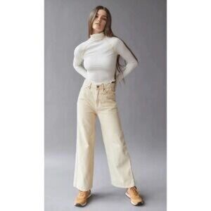 high rise baggy straight leg ivory denim jeans